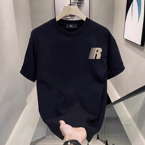 T-shirt Homme Tendance Été 2025 Style Américain Manches Courtes 100% Coton Coupe Ample Polyvalente Nouvelle Marque Niche Uni 230 Grammes - Product Image 1