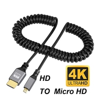 Câble d'extension flexible en spirale Micro HD vers Mini HD, compatible HDTV 4K60HZ/8K, 0,5-2,4 m, pour PC, MacBook Pro, ordinateur portable