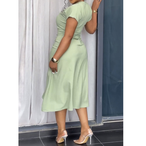 Abiti Midi taglie forti da donna eleganti a pieghe in tinta unita abiti Casual per le donne per le occasioni del giorno - Product Image 2