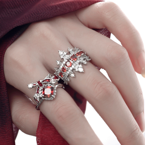 Bague géométrique rouge en strass, ajustable, style de luxe, bijou de mode estival pour femme - Product Image 3