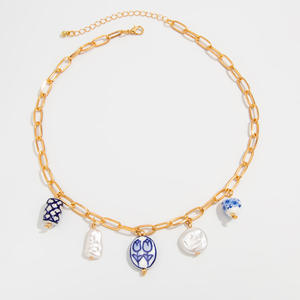 Collier tendance en acier inoxydable plaqué or 18 carats avec pendentif imitation perle, design créatif, chaîne à maillons, cadeau pour femme - Product Image 6