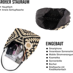 Bolso de Hombro de Paja Casual para Verano, Bolso de Playa Abierto Tipo Hobo, Bolso de Mano Plegable Ligero Vintage para Mujer, para Viaje - Product Image 2