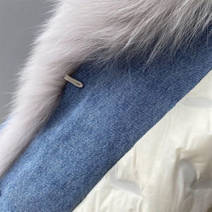 Veste bomber en jean pour femme avec <span class=keywords><strong>grand</strong></span> col en fourrure naturelle, <span class=keywords><strong>doudoune</strong></span> d'hiver de luxe en vraie fourrure de renard, vente en gros - Product Image 6