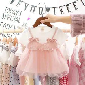 ילדי pettiskirt 2019 גרסה קוריאנית קיץ קצר שרוולים רשת תינוק נסיכת ילדים חדש ילדה שמלה