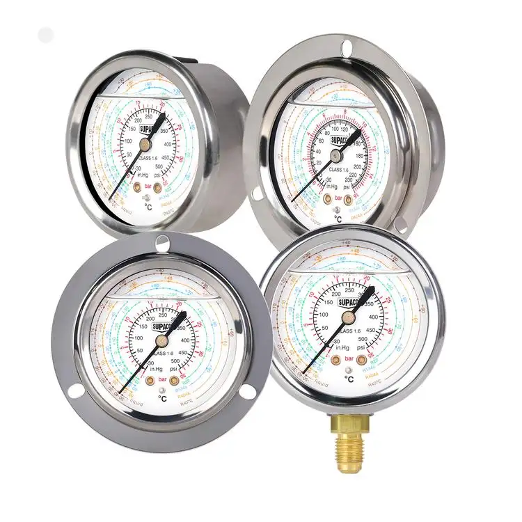 New Arrival Oil- Filled Refrigerant Manifold Pressure Regulator Gauge Stainless Steel Refrigerant Pressure Gauge