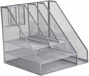 Mesh Metal Large Desktop Organizer with Magazine <b>File</b> Holder Pen Holder, and Storage - Product Image 2