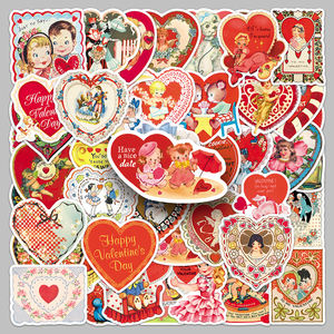 50 adet Fabrika Promosyonu Karikatür Vintage Sevgililer Günü Romantik Kalp Özel Çıkartmalar Hediye Kutusu ve Makyaj Aynası Dekorasyonu için - Product Image 1