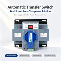 Sakelar Transfer Otomatis ATS 2P 63A Fase Tunggal yang Handal untuk Sistem PV Surya Cadangan Daya Rumah 220V AC110V
