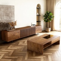 Table basse en noyer du milieu du siècle avec portes poussées Table centrale en bois avec rangement caché pour salon