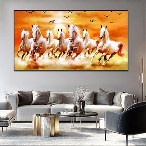Trang trí văn phòng lớn vastu Mặt Trời Mọc Áp phích hiện đại vải in Chạy bức tranh động vật <span class=keywords><strong>7</strong></span> con ngựa tường nghệ thuật - Product Image 4