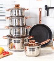 Ensemble de casseroles minimalistes en acier inoxydable 12 pièces avec couvercle en verre, compatible lave-vaisselle, comprend une poêle, une casserole et une marmite