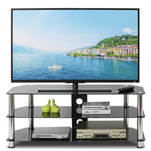 Support TV en verre trempé, design incurvé noir, étagère à 3 niveaux, pieds en alliage d'aluminium, capacité de 15 kg - Product Image 2