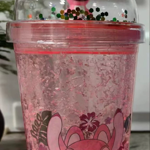 Детская кружка-непроливайка Creative Cartoon Stitch, 450 мл, с большой емкостью, соломинкой, двухслойная, для воды с эффектом дробленого льда - Product Image 3