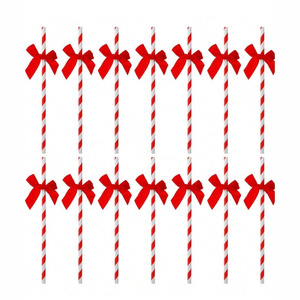 Creative Bow Paper Straws With Ribbon Biodegradable For Party Birthday Dessert Table Decorations - Product Image 3