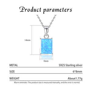 S925 Silver Blue Opal Pendant Necklace Rhodium Plated Claw Setting Square Classic Style Unisex Everyday Wear <b>Box</b> Chain - Product Image 3
