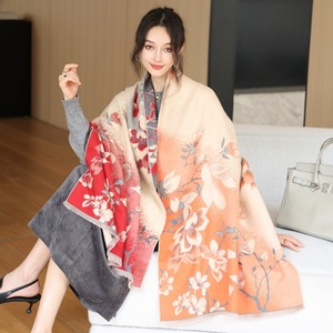 Truyền Thống Trung Quốc Phong Cách Gradient Hoa Khăn Faux Cashmere Khăn Phụ Nữ Sang Trọng Thương Hiệu Hai Mặt 2 Trong 1 Jacquard Khăn Choàng - Product Image 3