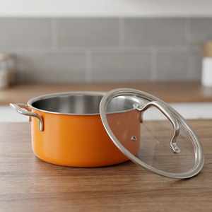 Casserole en émail orange avec couvercle en verre, intérieur en acier inoxydable, design moderne et durable - Product Image 3