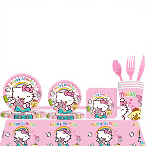 Moderna Serie <span class=keywords><strong>Hello</strong></span> <span class=keywords><strong>Kitty</strong></span>, Decoración Desechable para Fiestas con Vasos de Papel, Servilletas, Mantel y Banderines, Impresión UV - Product Image 4