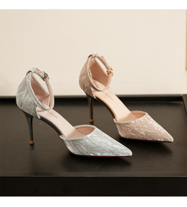 <b>Women</b> <b>Silver</b> Glitter High Heel Pumps Pointed Toe Ankle Strap Stiletto Heel Sandals Ladies Party Wedding Evening <b>Dress</b> Shoes - Product Image 4