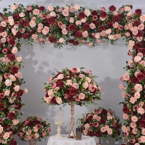 Décoration de toile de fond de mariage, arche de fleurs en soie, arche de fleurs artificielles rouges et champagne, décoration de fête - Product Image 2