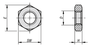 Tuerca Hexagonal Baja K0700 DIN439 ISO4035 M24 Rosca Derecha SW36 A2 Acero Inoxidable Brillante para Montaje de Maquinaria - Product Image 2