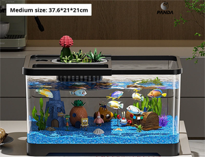 Aquarium de bureau carré auto-circulant écologique pour poissons rouges et tortues, en plastique rigoureusement sélectionné, pour la maison et le salon - Product Image 6