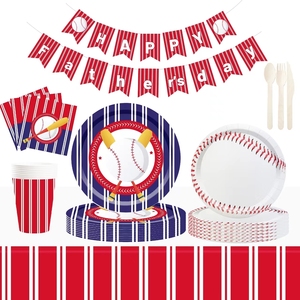 ชุดอุปกรณ์จัดงานวันเกิดธีมเบสบอล DAMAI สีน้ำเงินและสีแดง พร้อมผ้าปูโต๊ะ ป้ายตกแต่ง และที่ประดับเค้กสำหรับงานปาร์ตี้เด็ก - Product Image 3