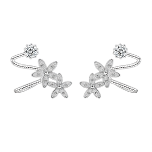 Orecchini a perno con fiore in oro rosa e strass di cristallo per donna, gioielli romantici da festa, in lega con montatura a griffe - Product Image 1