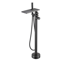 Robinet de baignoire à poignée unique en or brossé de luxe, robinets de douche en laiton massif, montage au sol, type de sortie en ligne, jet de massage