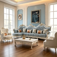 Canapé d'angle en cuir capitonné en forme de L, style vintage européen, en bois massif sculpté, pour villa, appartement, hôtel, salon