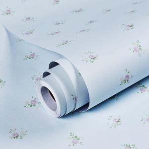 Papier peint floral auto-adhésif, motif de roses bleu clair et rose, pour chambre à coucher, dortoir, autocollant mural auto-adhésif lavable - Product Image 1