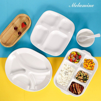 Logo personnalisé en plastique dur incassable rectangulaire plateau de service mélamine 6 compartiments plateau alimentaire assiettes bol ensemble