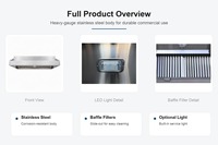 Campana Extractora Comercial para Cocina de Restaurante, de Acero Inoxidable, con Filtro de Grasa y Luz LED