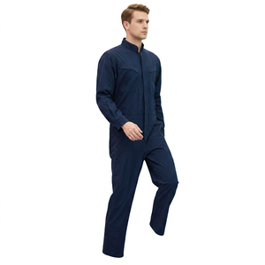Men's Navy Blue Polyester Work Coverall Breathable Industrial Uniform Long Sleeve Full Zip Front Pocket Design Made Bangladesh - Product Image 2