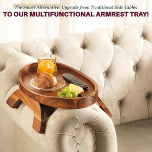 Plateau pliable personnalisé en bois avec accoudoirs, en noyer noir, à un seul niveau, pour la cuisine, le rangement alimentaire et l'utilisation sur table - Product Image 5