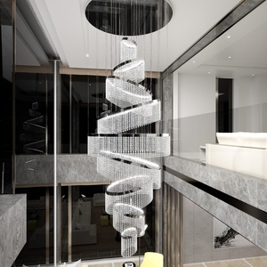 <span class=keywords><strong>Lustre</strong></span> sur mesure moderne pour escalier, plafond haut, villa de luxe, grand <span class=keywords><strong>lustre</strong></span> LED en cristal personnalisé - Product Image 4