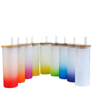 8 oz16 oz straight skinny clear frosted sublimation glass tumbler beer can mason jar with bamboo lid and straw