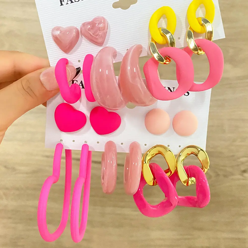 Wholesale Fashion INS Colorful Heart Bear Flower Drop Earrings Cartoon Acrylic Tassels Earrings Set for Women