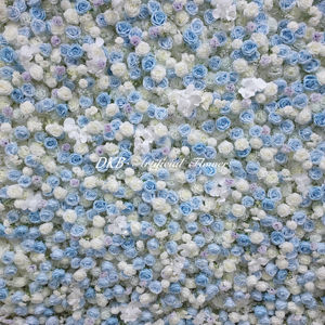 DKB โรงงานเทียมใหม่ตกแต่งผนังดอกไม้ผ้าไหมสีฟ้าดอกกุหลาบ8x8ม้วนขึ้นฉากหลังผนังดอกไม้ - Product Image 3