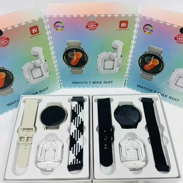 Gift Sets Smart Watch Fitness Tracker Watch 7 Max Suit Amoled Screen Dual Straps Wireless Earbuds Smartwatch Free Air31Earphones