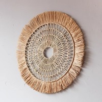 Décoration murale bohème ronde en paille et rotin tressée à la main, écologique, pour intérieur, idéale pour un cadeau de pendaison de crémaillère