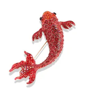 Popular High end Brooches Red Koi Water Diamond Brooch Coat Carp Festival Accessories Pins