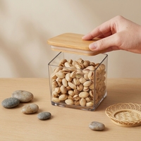 Emballage YAFU, boîte carrée de grande capacité pour salade, sushi, fruits, bonbons, café, pizza, biscuits, aliments, en plastique PET avec couvercle en bambou