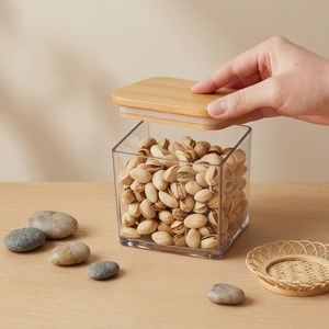 Envase Cuadrado YAFU de Gran Capacidad para Ensaladas, <span class=keywords><strong>Sushi</strong></span>, Frutas, Dulces, Café, Pizza, Galletas, Alimentos, Tarro de Plástico PET con Tapa de Bambú - Product Image 2