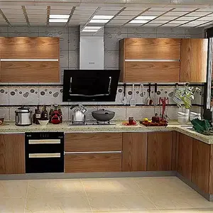 Muebles de cocina completos de melamina, cocina de cocina, armario de cocina de estilo rural personalizado