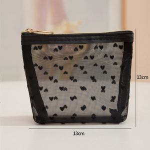 Ensemble de trousses de toilette transparentes en nylon à motif cœur, avec fermeture éclair, pour le rangement du maquillage, fabriqué en Chine - Product Image 2