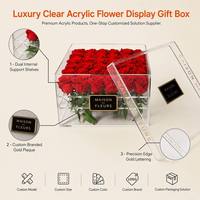 Boîte à fleurs en acrylique transparente de luxe avec support en grille, boîte de présentation florale carrée transparente, étui cadeau avec conteneur pour arrangement floral