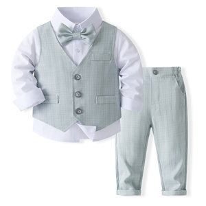 Catpapa <span class=keywords><strong>Completo</strong></span> da Cerimonia per Bambini 4 Pezzi: Camicia Bianca, Gilet a Righe Kaki, Pantaloni e Papillon - Product Image 4