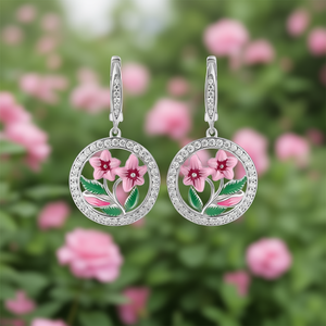 Orecchini pendenti romantici a forma di fiore per donna, placcati in argento, con cristalli e strass, taglio rotondo brillante, gioielli da festa alla moda. - Product Image 2