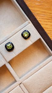 Xinfly Hot Sale 18K Gold 1.2ct Olivine Black Agate Stud <b>Earrings</b> <b>Cute</b> Trendy Party Peridot Stone Jewelry Unisex - Product Image 4
